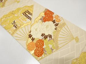 アンティーク　扇に菊・牡丹・松藤模様織り出し袋帯（材料）